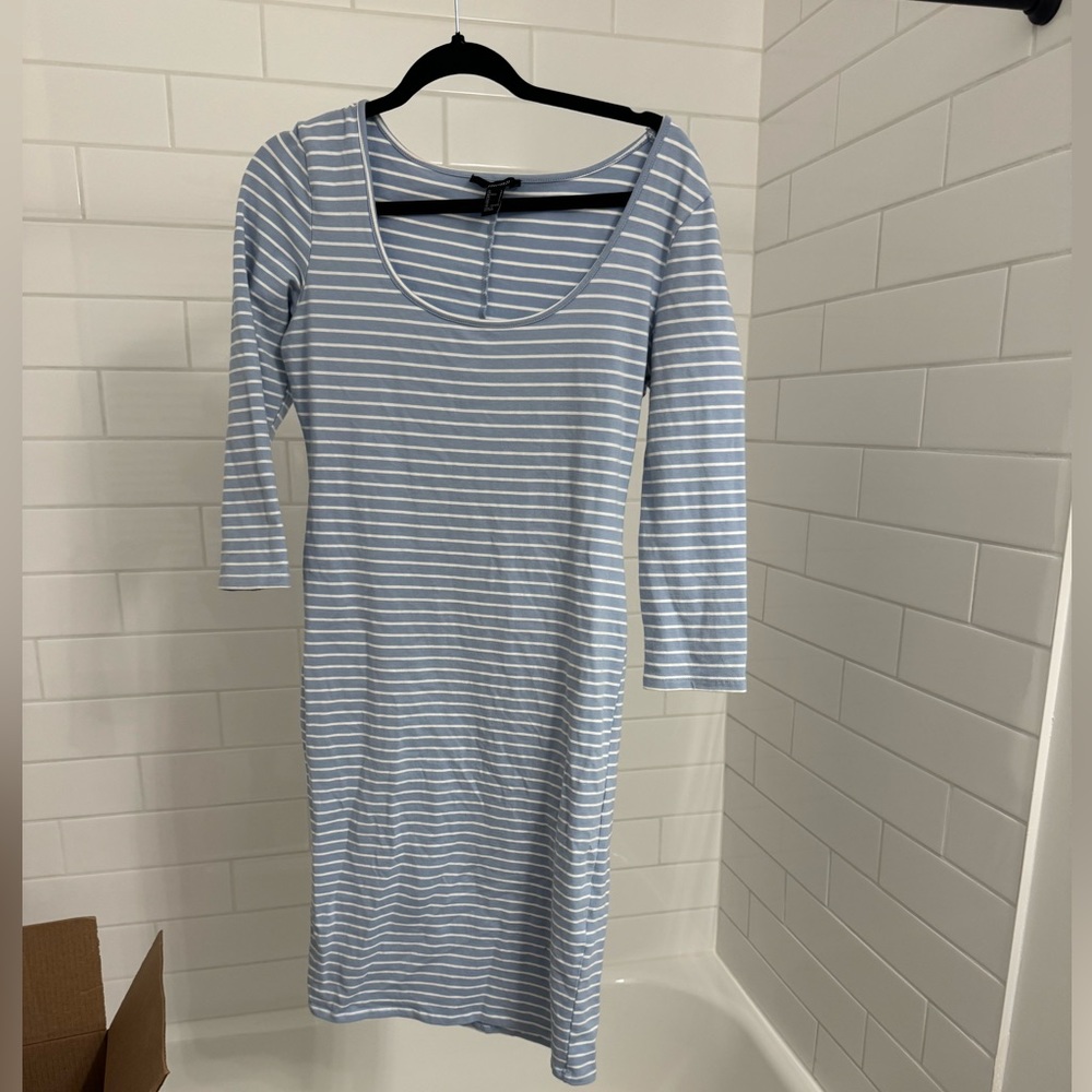 White and Light Blue Stripped Dress